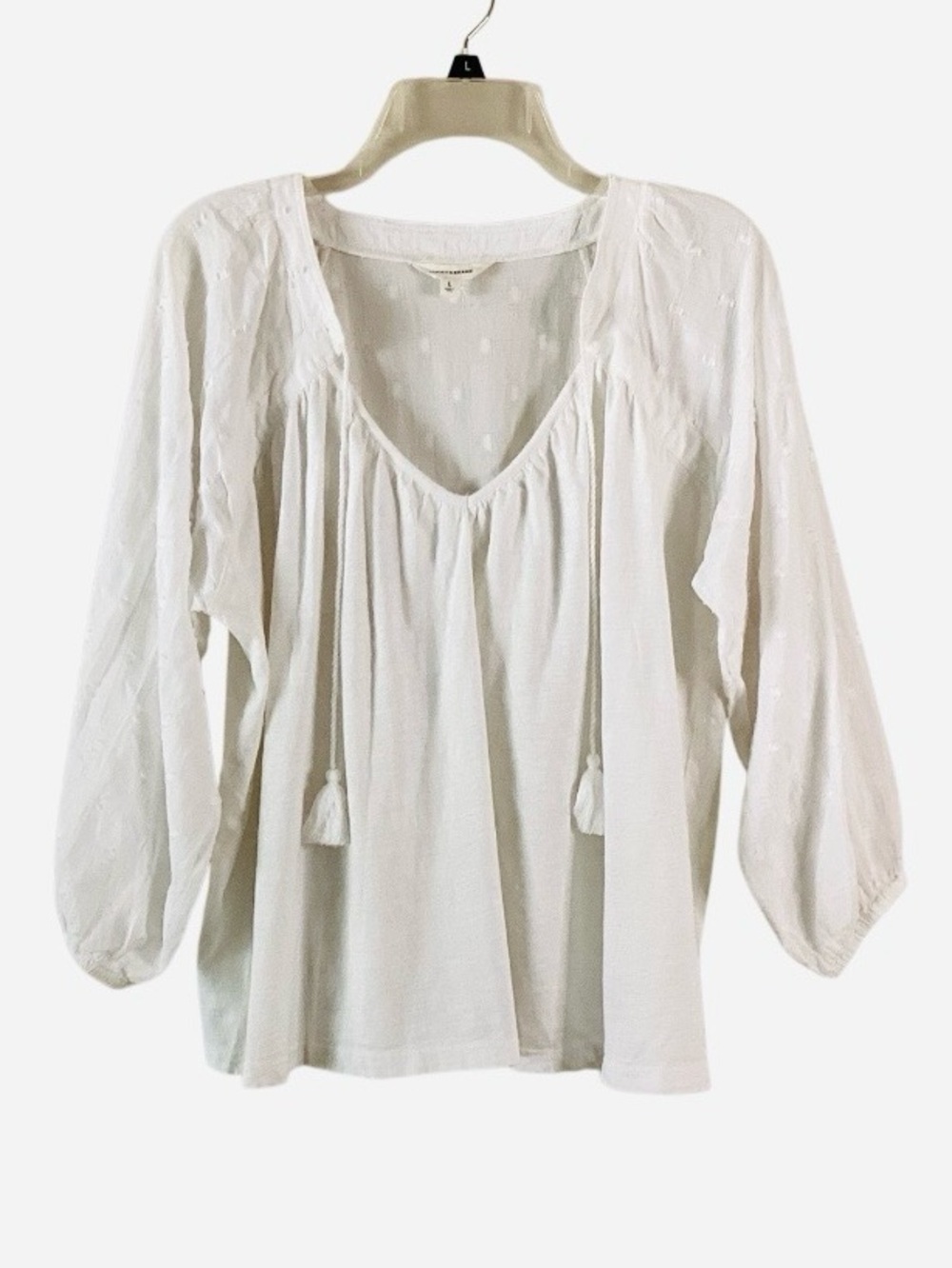 Lucky Brand White Embroidered Boho Peasant Top Large